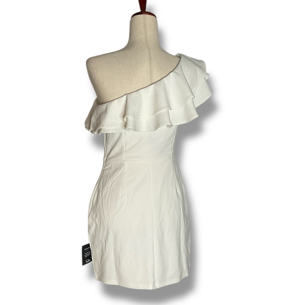 One-Shoulder White Ruffle Mini Dress - Picture 7 of 13